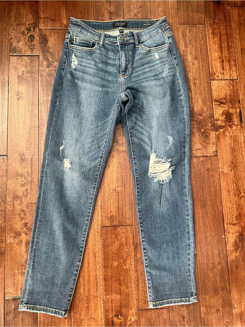 Just Blue High-Rise Distressed Skinny Jeans - Medium Blue